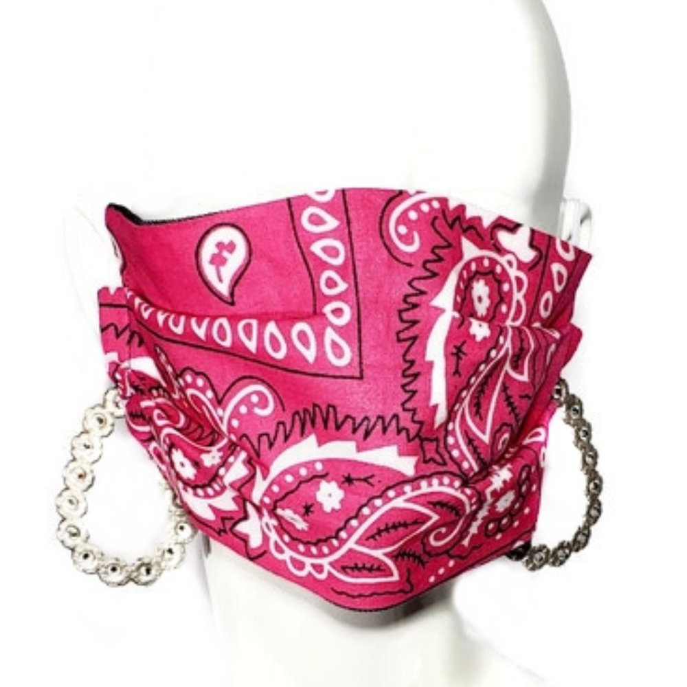 Pink Bandana & Denim Handmade Cotton Face Mask.